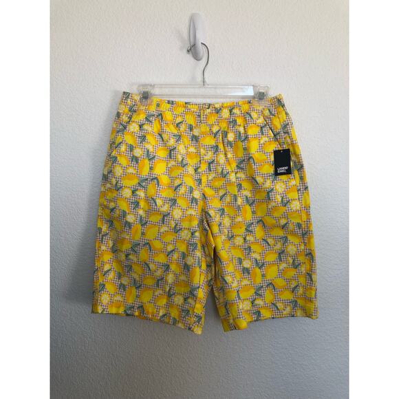 Lands End Yellow Lemon Print Pull-On Chino Shorts - 4 - Picture 2 of 4